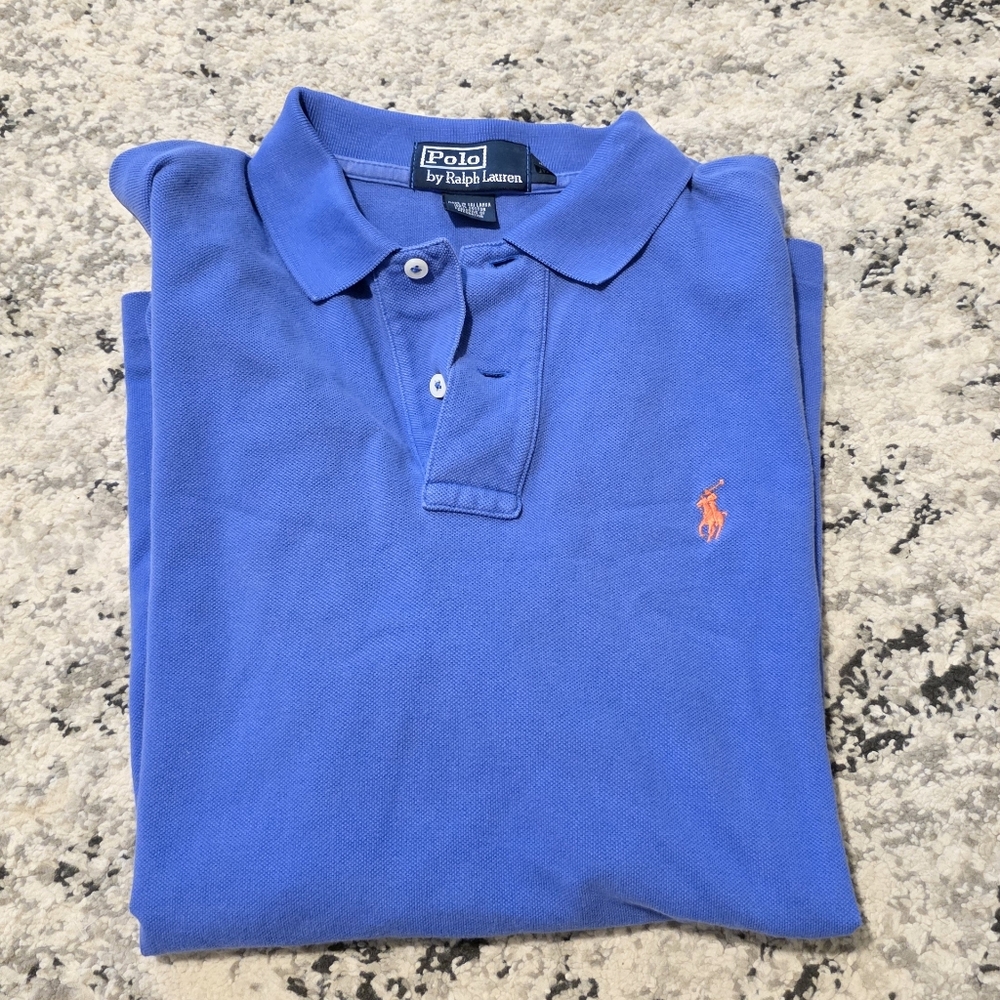 POLO RALPH LAUREN Mens Polo Shirt  Blue Orang Size M Cotton